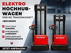 SCHORR Elektro Hochhubwagen Pro 1200kg 2,5m / 3,6m Hubhöhe Hubwagen Gabelstapler Elektrostapler